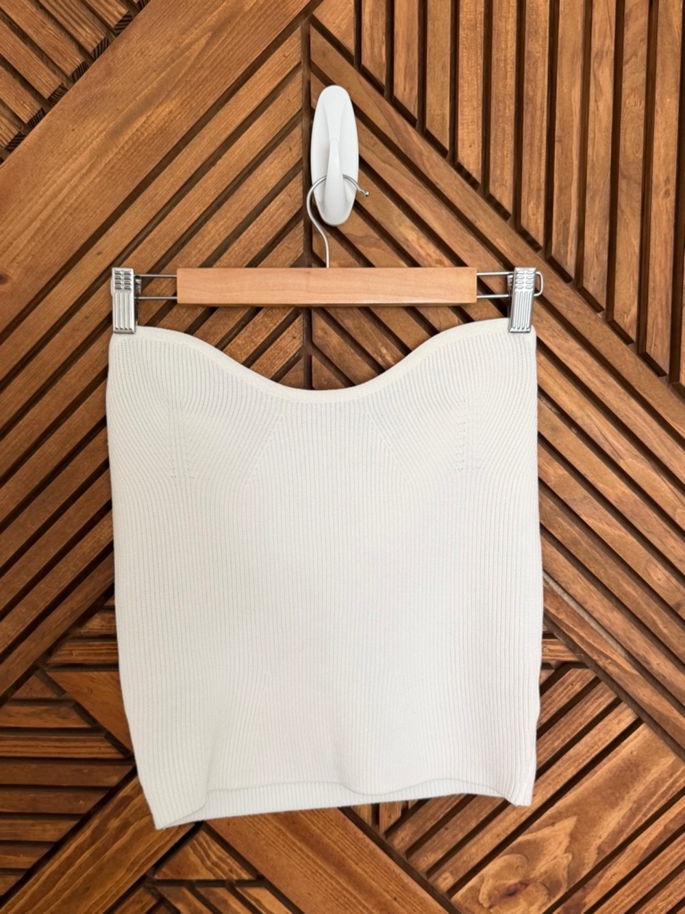 Crescent White Ribbed Strapless Top